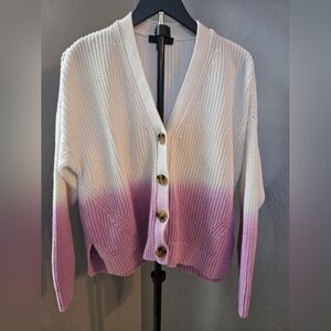Ann Taylor Petite Ombre Knit Cardigan White & Lavender Size LP